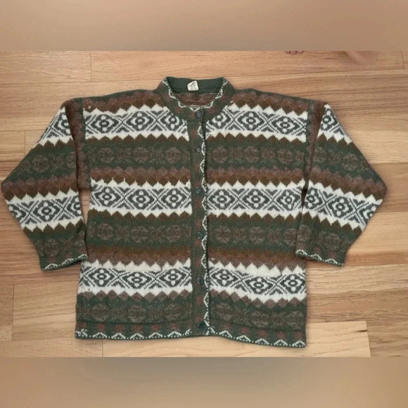 Inti Haimi Nordic Wool button front cardigan peasant handmade in Ecuador - Picture 5 of 15